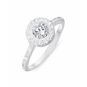 Bague Argent 925 Oxyde zirconium Pierre centrale ronde, entourrage composé d oxydes ronds Largeur bague (sur doigt, vue de...
