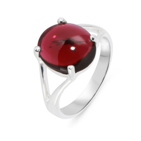 Bague Argent 925 Grenat Pierre ovale taille cabochon 12x10mm Serti à griffes