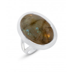 Bague Argent 925 Labradorite Cabochon Ovale 18x12mm Bague Argent 925 sertie d une pierre ovale 18x12mm Pierre taillée cabo...