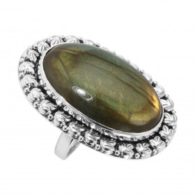 Bague Argent 925 Labradorite Cabochon Ovale 30x20mm. Bague en Argent 925 sertie d'une pierre ovale de 30x20mm. Pierre tail...