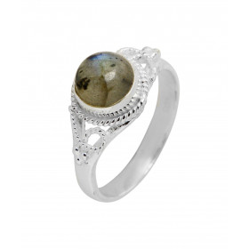 Bague Argent 925 Labradorite Cabochon Rond 7mm