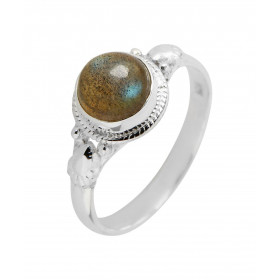 Bague Argent 925 Labradorite Cabochon Rond 8mm