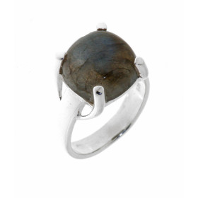 Bague Argent 925 Labradorite sertie d'une pierre taille coussin de 12x12mm