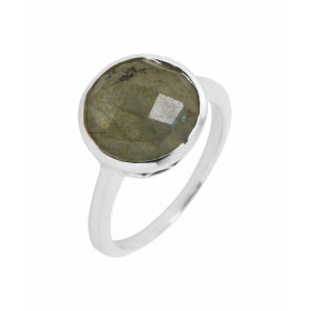 Bague en Argent 925 et Labradorite. Pierre ronde taille dome de 12mm de diamètre. Serti Clos