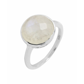  Bague Argent 925 Labradorite Pierre ronde taille dome 12mm diamètre Serti Clos 