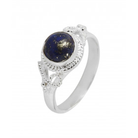 Bague Argent 925 Lapis Lazuli Cabochon Rond 7mm