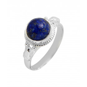 Bague Argent 925 Lapis Lazuli Cabochon Rond 8mm