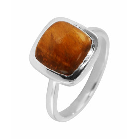 Bague Argent 925 Oeil tigre Cabochon Coussin 10x10mm Bague Argent 925 sertie d une pierre taille coussin 10x10mm Pierre ta...