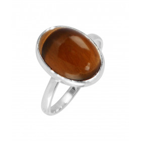 Bague Argent 925 Oeil tigre Cabochon Ovale 14x10mm Bague Argent 925 sertie d une pierre ovale 14x10mm Pierre taillée caboc...