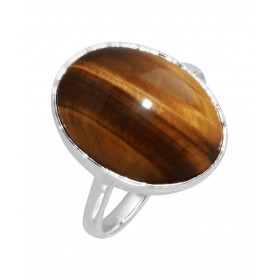 Bague Argent 925 Oeil de tigre Cabochon Ovale 16x12mm