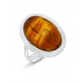 Bague Argent 925 Oeil de tigre Cabochon Ovale 18x12mm