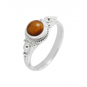 Bague Argent 925 Oeil tigre Cabochon Rond 6mm Bague Argent 925 sertie d une pierre ronde 6mm Pierre taillée cabochon monté...