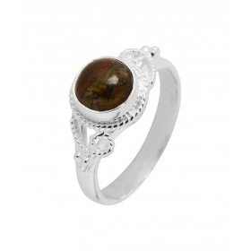 Bague Argent 925 Oeil de tigre Cabochon Rond 7mm