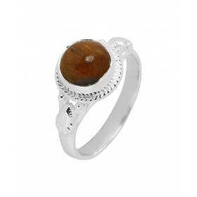 Bague Argent 925 Oeil de tigre Cabochon Rond 8mm