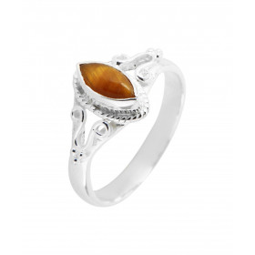 Bague Argent 925 Oeil tigre Navette 8x4mm Bague Argent 925 sertie d une pierre 8x4mm Pierre taillée à cabochon montée sert...