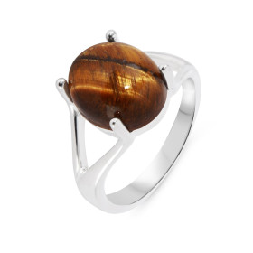 Bague Argent 925 Oeil tigre Ovale 12x10mm Bague Argent 925 sertie d une pierre ovale 12x10mm Pierre taillée cabochon maint...