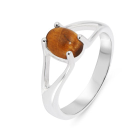 Bague Argent 925 Oeil tigre Ovale 8x6mm Bague Argent 925 sertie d une pierre 8x6mm Pierre taillée cabochon maintenue par u...