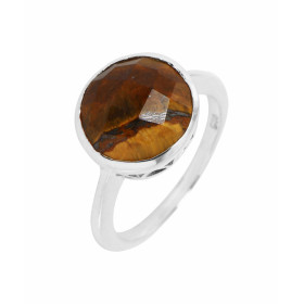  Bague Argent 925 Oeil tigre Pierre ronde taille dome 12mm diamètre Serti Clos 