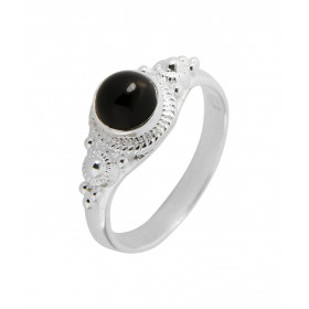 Bague Argent 925 Onyx Cabochon Rond 6mm