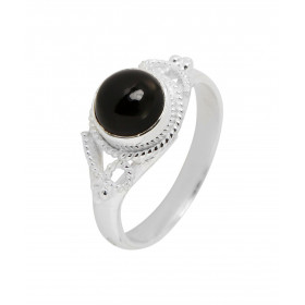 Bague Argent 925 Onyx Cabochon Rond 7mm Bague Argent 925 sertie d une pierre ronde 7mm Pierre taillée à cabochon montée se...