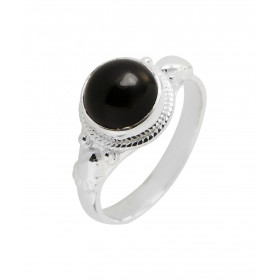 Bague Argent 925 Onyx Cabochon Rond 8mm. Bague en Argent 925 sertie d&#39;une pierre ronde de 8mm. Pierre taillée à caboch...