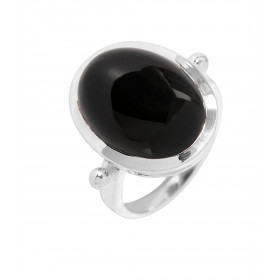 Bague Argent 925 sertie d'un Onyx ovale. Pierre taille cabochon de 14mm de long par 12mm de large. Serti clos