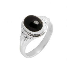 Bague Argent 925 Onyx Ovale 9x7mm. Bague en Argent 925 sertie d&#39;une pierre de 9x7mm. Pierre taillée à cabochon et mont...