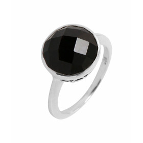 Bague en Argent 925 et Onyx. Pierre ronde taille dome de 12mm de diamètre. Serti Clos