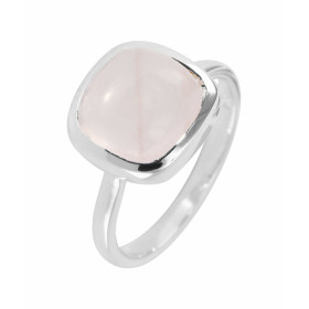 Bague Argent 925 Quartz Rose Cabochon Coussin 10x10mm