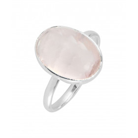 Bague Argent 925 Quartz Rose Cabochon Ovale 14x10mm