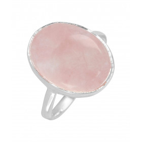 Bague Argent 925 Quartz Rose Cabochon Ovale 16x12mm