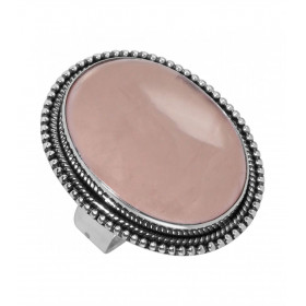 Bague Argent 925 Quartz Rose Cabochon Ovale 25x18mm