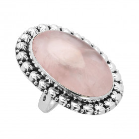 Bague Argent 925 Quartz Rose Cabochon Ovale 30x20mm