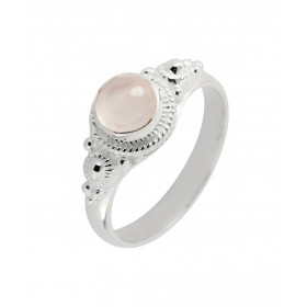 Bague Argent 925 Quartz Rose Cabochon Rond 6mm