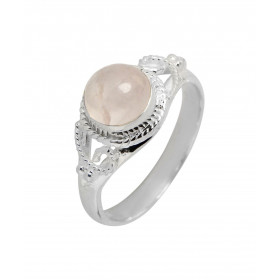 Bague Argent 925 Quartz Rose Cabochon Rond 7mm