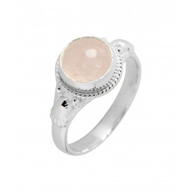 Bague Argent 925 Quartz Rose Cabochon Rond 8mm