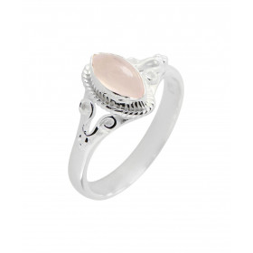 Bague Argent 925 Quartz Rose Navette 8x4mm Bague Argent 925 sertie d une pierre 8x4mm Pierre taillée à cabochon montée ser...