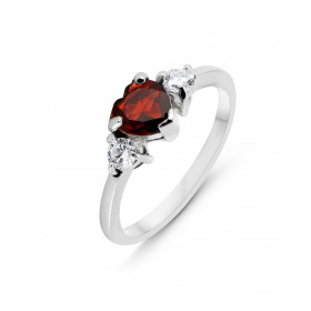 Bague Argent 925 Rhodié Grenat Coeur Oxydes Bague sertie d un Grenat coeur 6x6mm 2 oxydes Serti à griffes