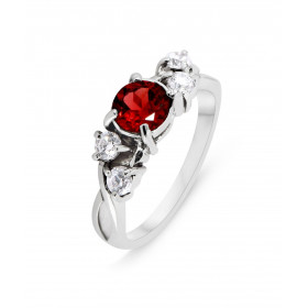 Bague Argent 925 Rhodié Grenat Oxydes Bague sertie 4 oxydes d un Grenat rond 6mm Serti à griffes