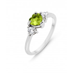 Bague Argent 925 Rhodié Péridot Coeur Oxydes Bague sertie d un Péridot coeur 6x6mm 2 oxydes Serti à griffes