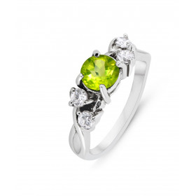 Bague Argent 925 Rhodié Péridot Oxydes Bague sertie 4 oxydes d un Péridot rond 6mm Serti à griffes