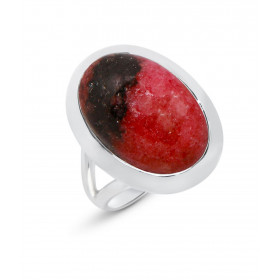 Bague Argent 925 Rhodonite Cabochon Ovale 18x12mm