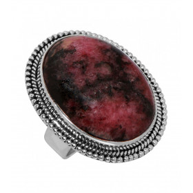 Bague Argent 925 Rhodonite Cabochon Ovale 25x18mm