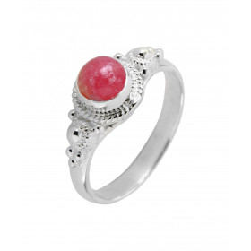 Bague Argent 925 Rhodonite Cabochon Rond 6mm