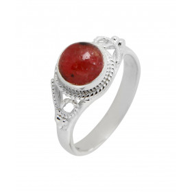 Bague Argent 925 Rhodonite Cabochon Rond 7mm