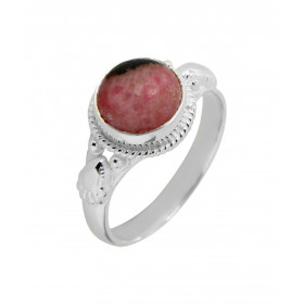 Bague Argent 925 Rhodonite Cabochon Rond 8mm