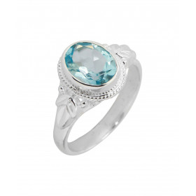 Bague Argent 925 Topaze bleue traitée Ovale 9x7mm