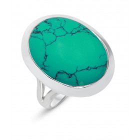 Bague Argent 925 Turquoise Reconstituée Cabochon Ovale 20x15mm