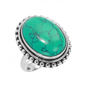 Bague Argent 925 Turquoise Reconstituée Cabochon Ovale 20x15mm