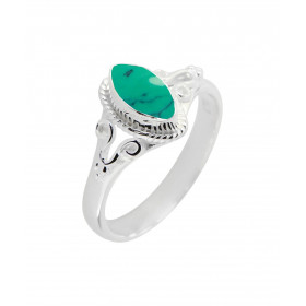 Bague Argent 925 Turquoise Reconstituée Navette 8x4mm